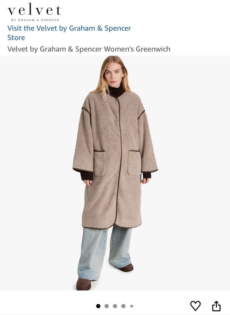 Velvet by Graham & Spencer $378 Greenwich Faux Sherpa Long Coat Taupe Size S NWT - Picture 12 of 16